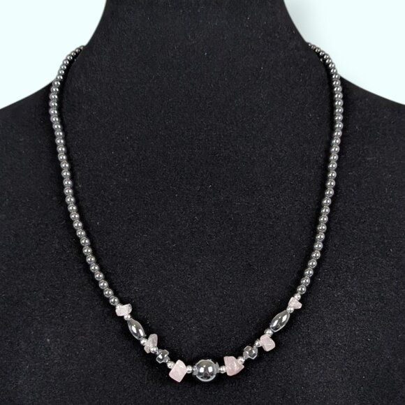Jewelry - Hematite & Pink Quartz Beaded Necklace